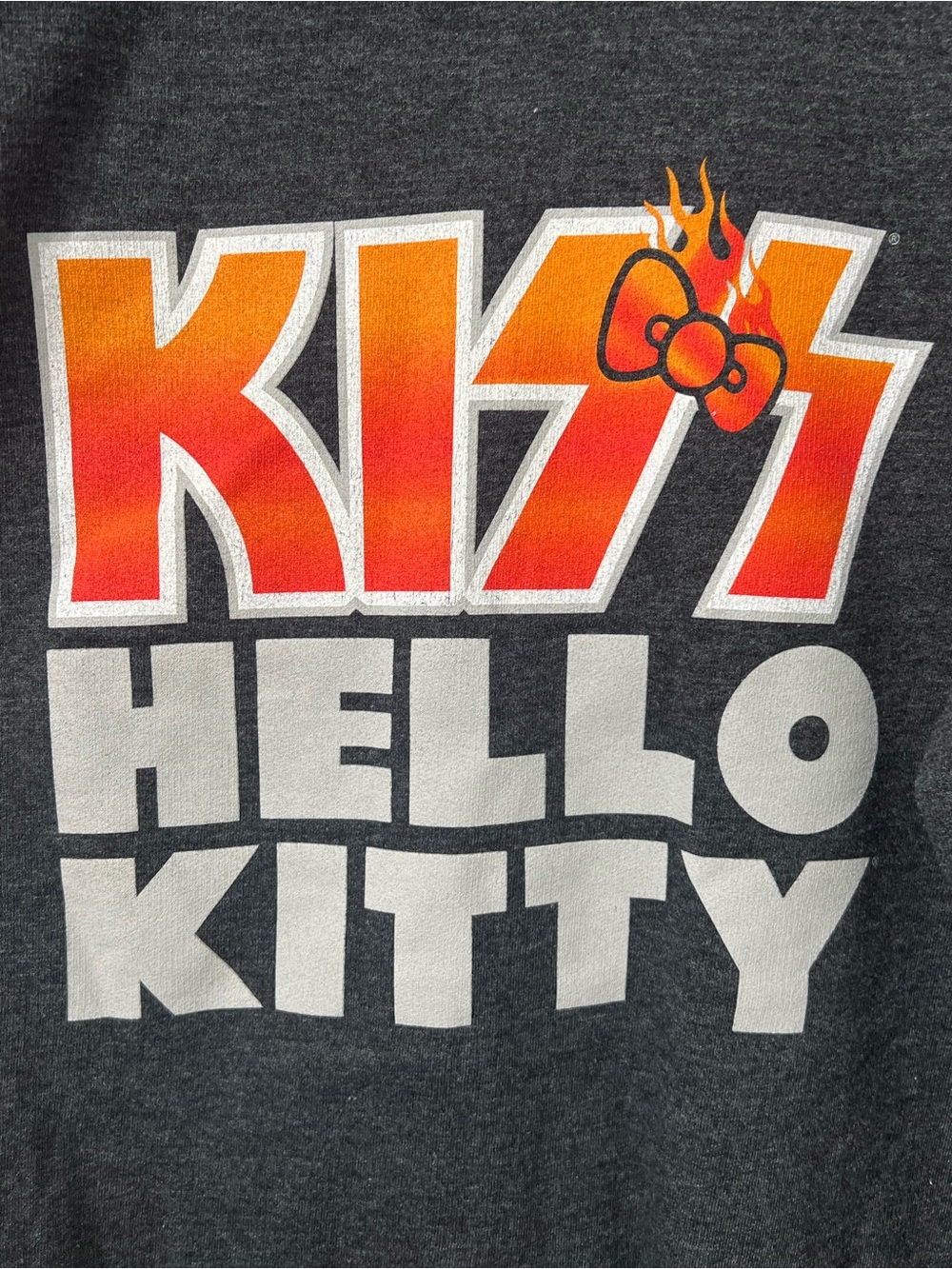 Hello Kitty Kiss Band Graphic Dark Gray Zip Hoodie with Orange Bows Theme - Picture 4 of 9